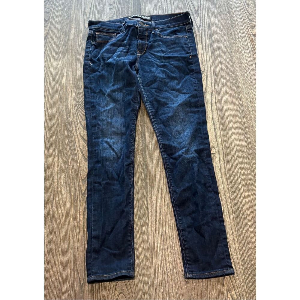 Express Jeans Ankle Legging Mid Rise Whiskering Denim Dark Wash Blue Size 8